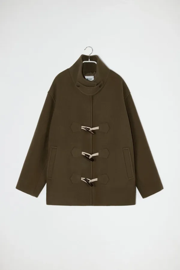 HIGH NECK WOOL DUFFLE COAT - BROWN