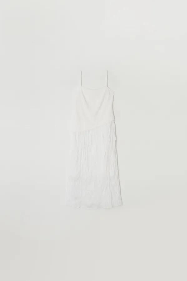 Hand-Wrinkled Diagonal Dress (white)
