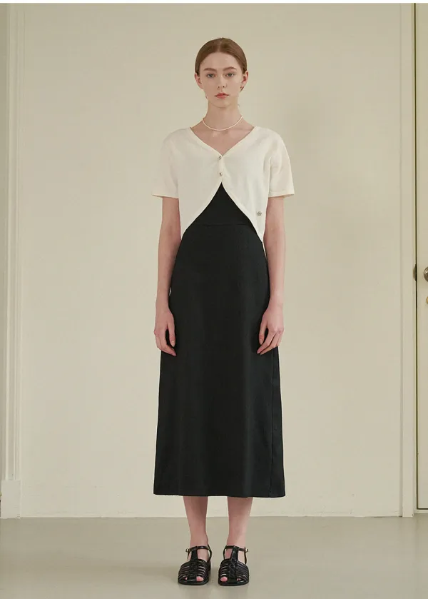  [44-120]  Valuable M-point Dress-Cardigan Setup  발루아블레 엠-포인트 드레스-가디건 셋업 (여름-데일리룩-하객룩-오피스룩-클래식룩-호캉스룩-셋업-투피스-볼레로-슬리브리스-H라인-빅사이즈) 