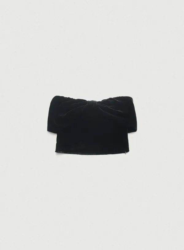 Ribbon Off-Shoulder Velvet Top