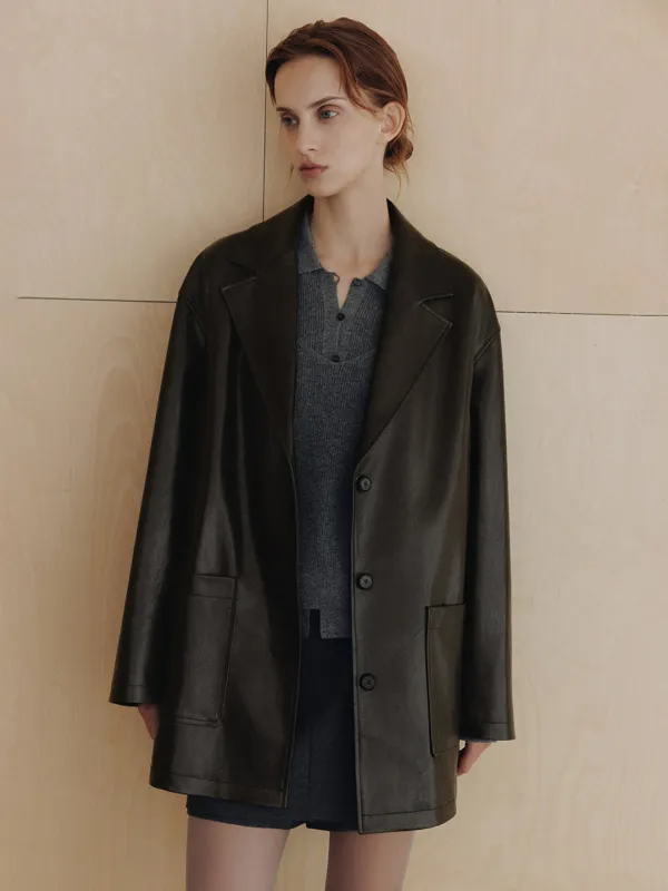 Faux Leather Single-Breasted Car Coat SL6AJ869-94
