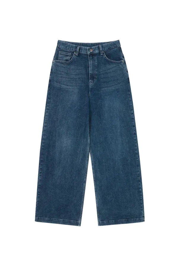 STRAIGHT WIDE DENIM PANTS BLUE