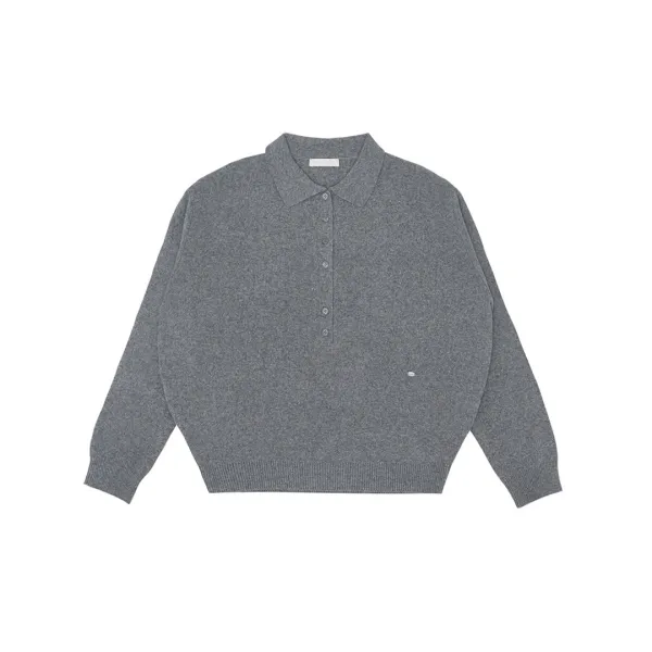 Long Placket Henley Knit Top (heather grey)