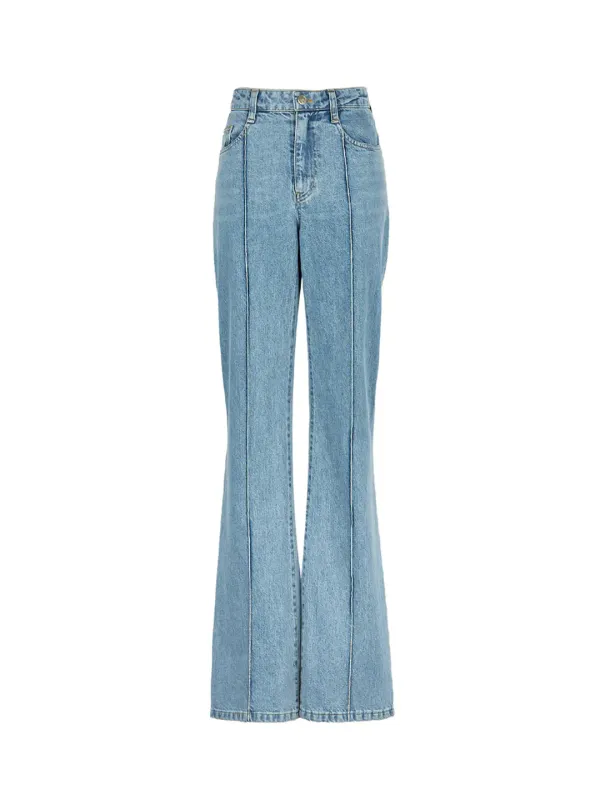 DENIM PINTUCK FLARED PANTS (BLUE)