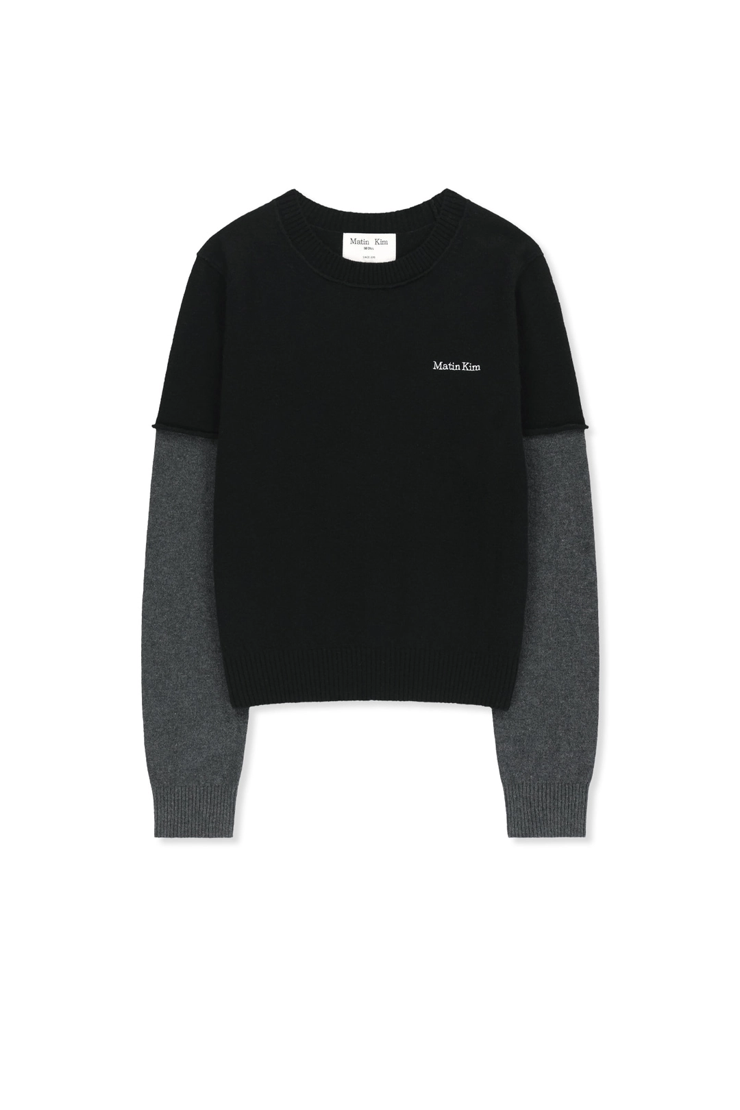 마뗑킴 CASHMERE BLENDED TWO TONE KNIT PULLOVER IN BLACK 상품 이미지 1