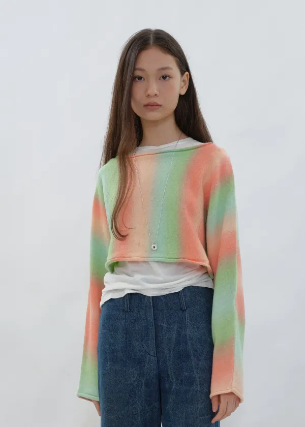 Gradation Crop Knit Bolero_Green, Coral