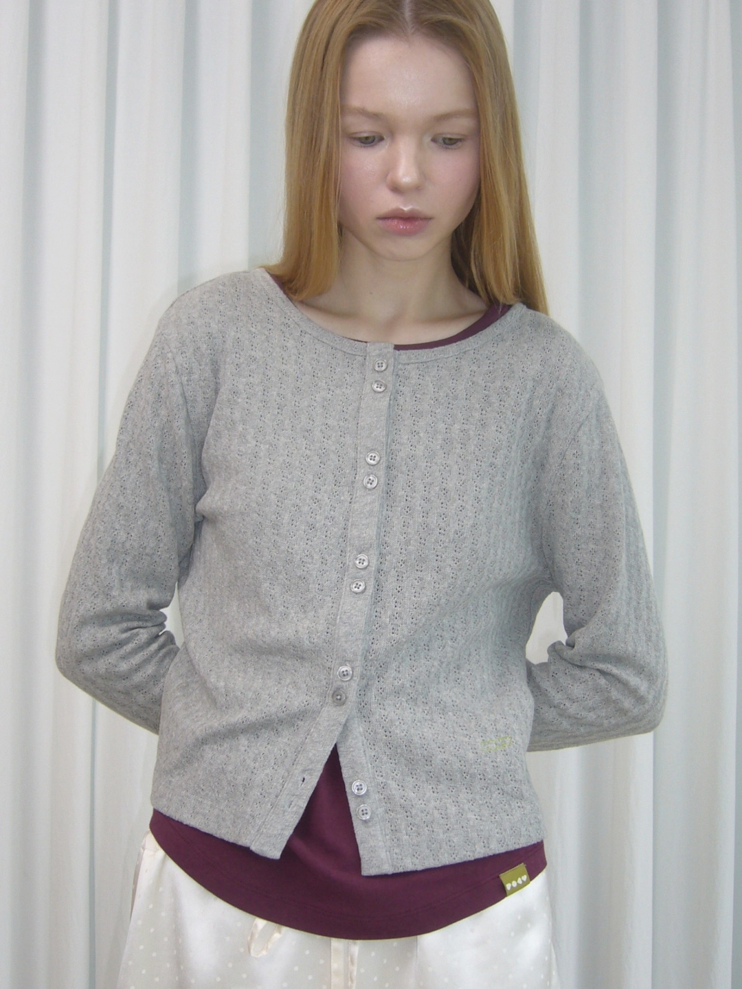 포에브 Double-Button Knit Cardigan - Melange Grey 상품 이미지 1