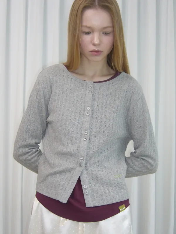 Double-Button Knit Cardigan - Melange Grey