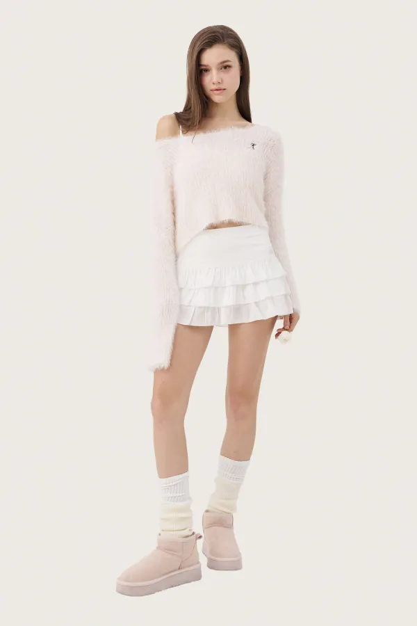 Cloud one-shoulder button knit, Pink