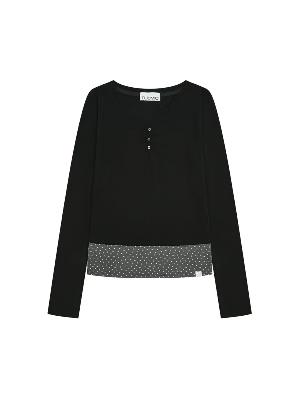 FLORAL BRUSHED LONG SLEEVE [BLACK]