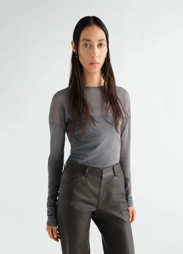 LONG-SLEEVE BALLERINA-STYLE TOP IN MESH JERSEY