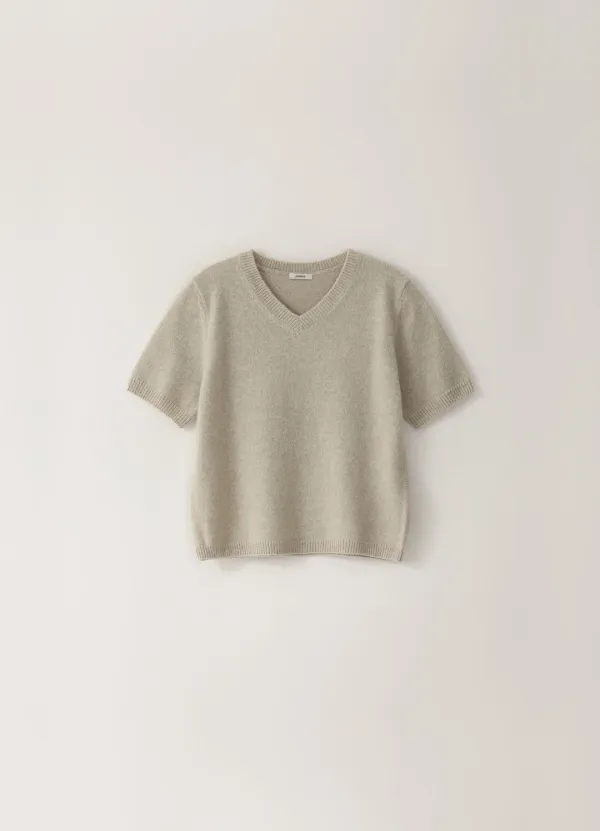[Limited] Baby Alpaca V-neck Knit - Beige - pebblem