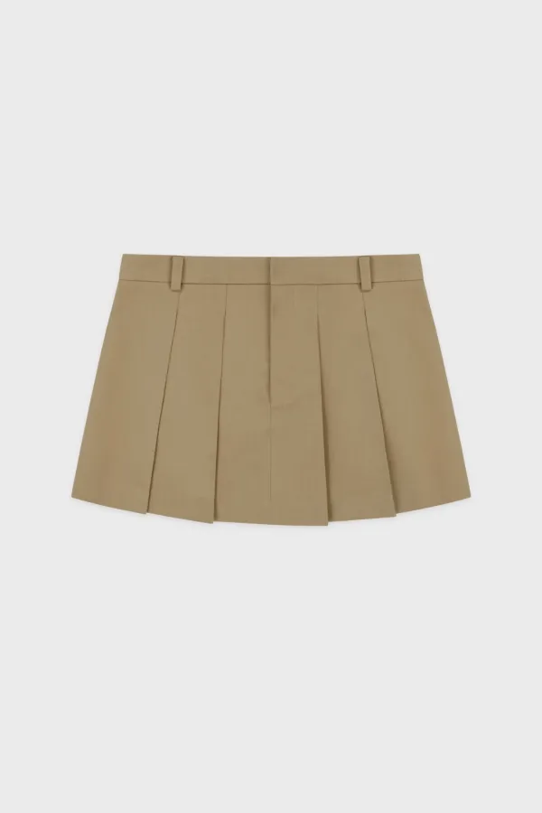 Low-Waist Pleated Mini Skirt (Beige)