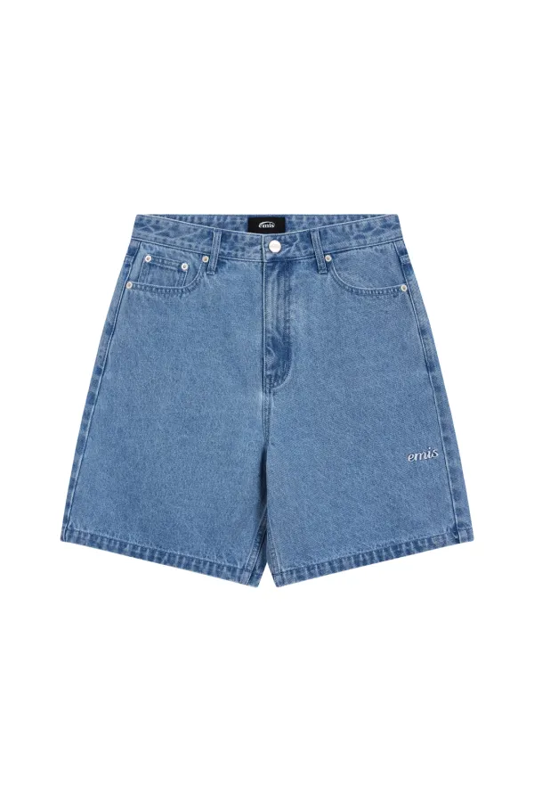 PAISLEY DENIM SHORTS-BLUE