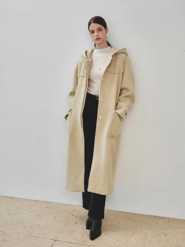 OCRE Alpaca Boucle Wool Hooded Long Coat_Butter