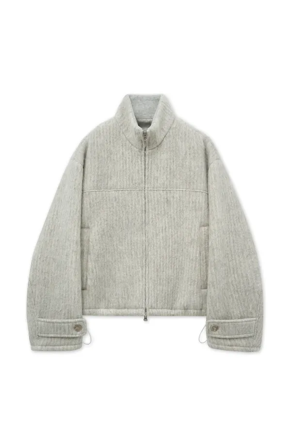HAIRY HIGH NECK ZIP UP JUMPER IN LIGHT BEIGE