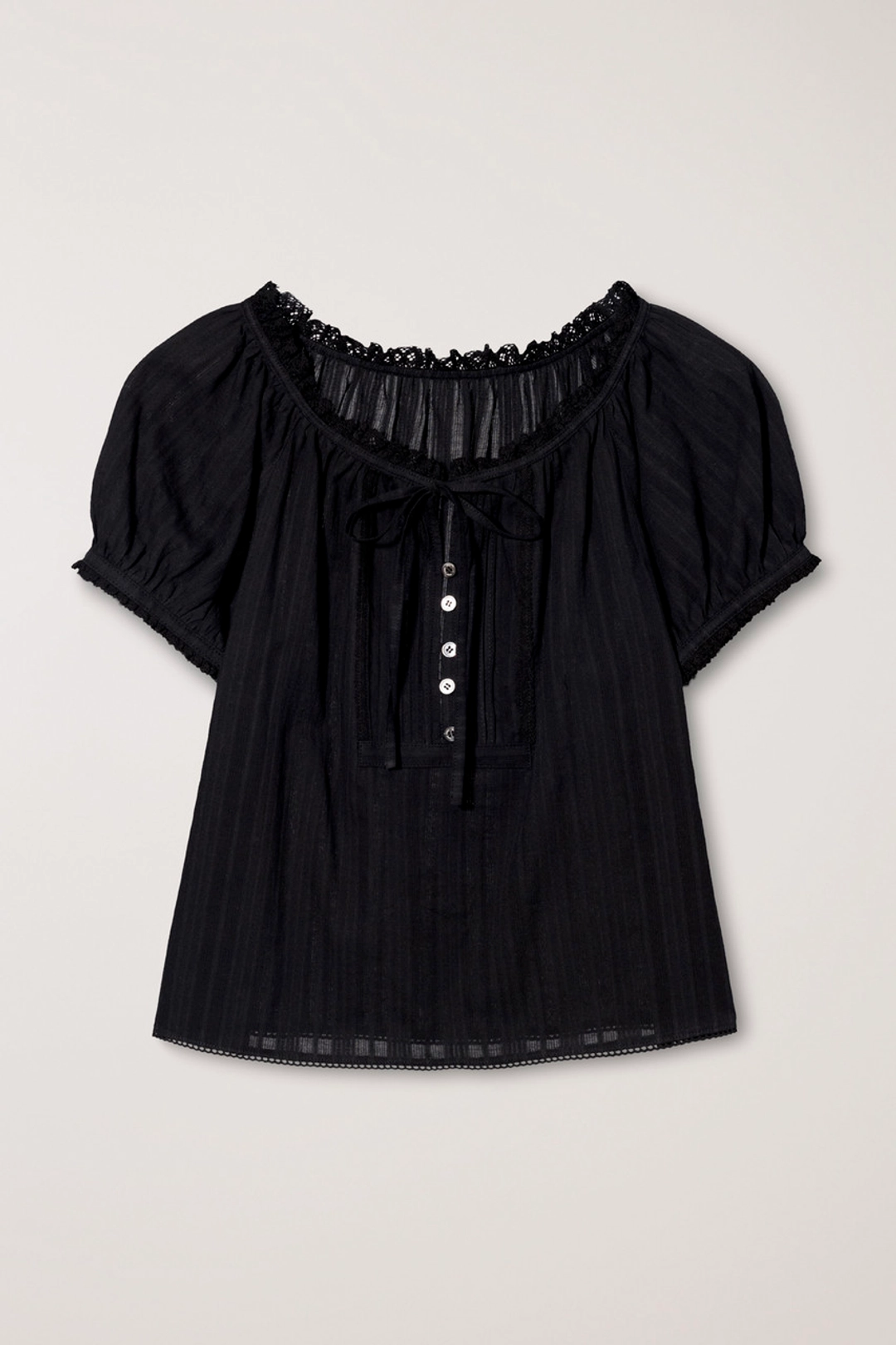 던스트 RIBBONED SHIRRING BLOUSE BLACK_UDBL6B224BK 상품 이미지 1