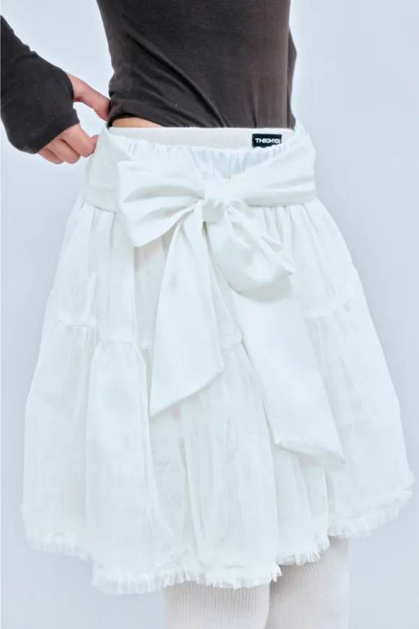 CHIFFON SILKY-TIE SKIRT (CREAM)