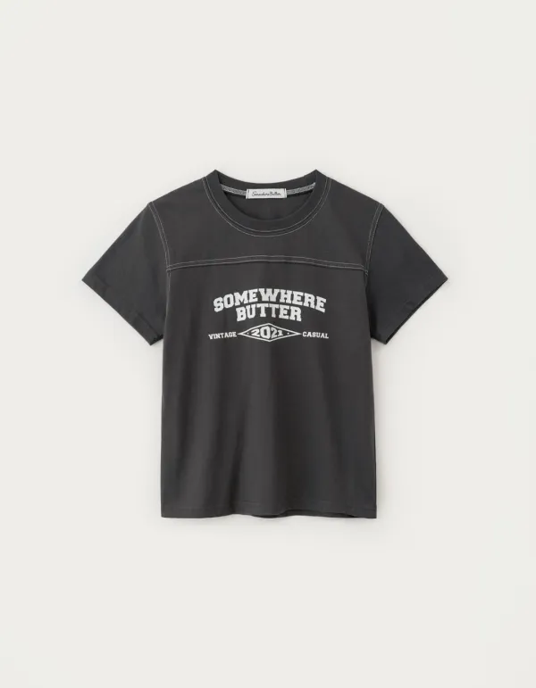 8.7 출고 Stitch Square Logo Top - Charcoal