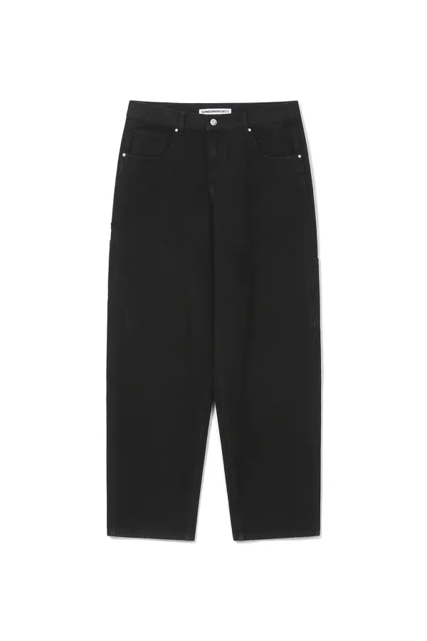 WIDE CARPENTER DENIM PANTS, BLACK