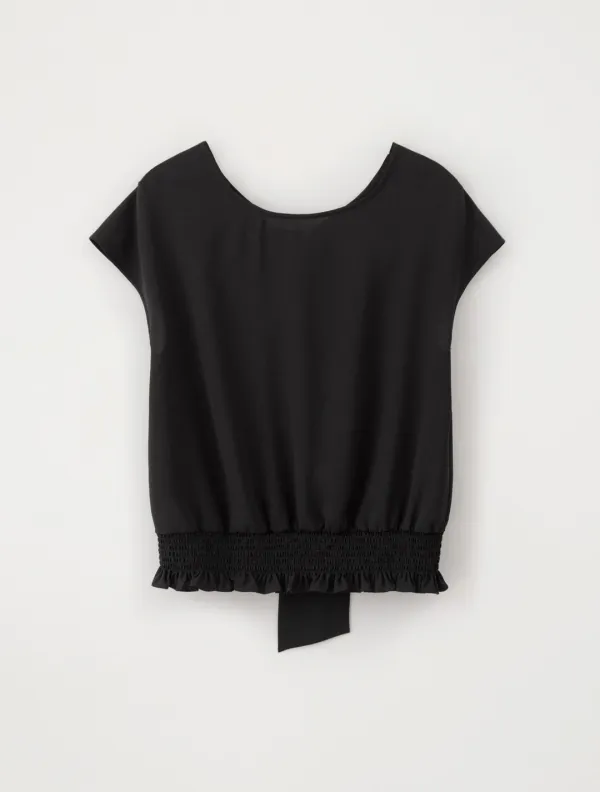 Smoking Back Tie Blouse (Black)