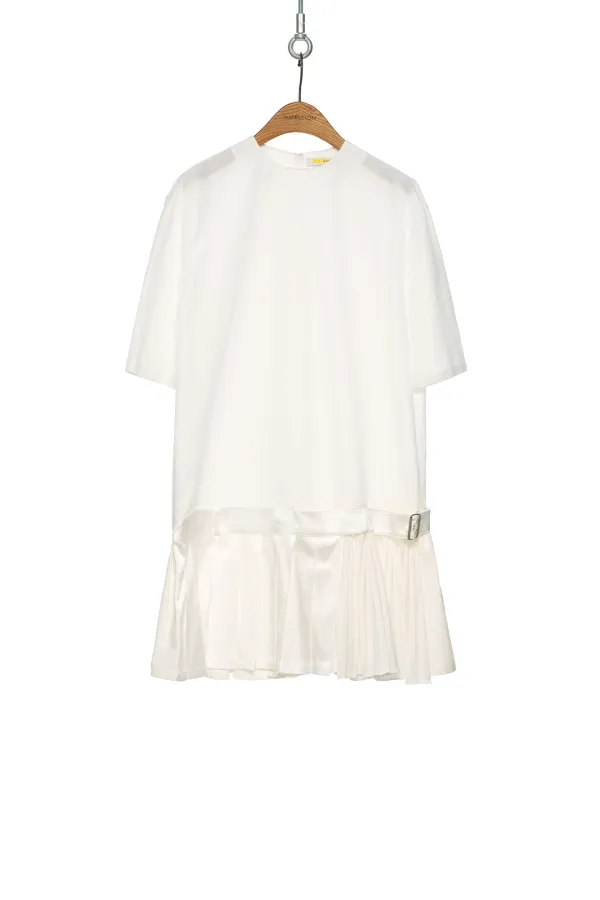 SS25 WHITE PLEATED BELTED DRESS