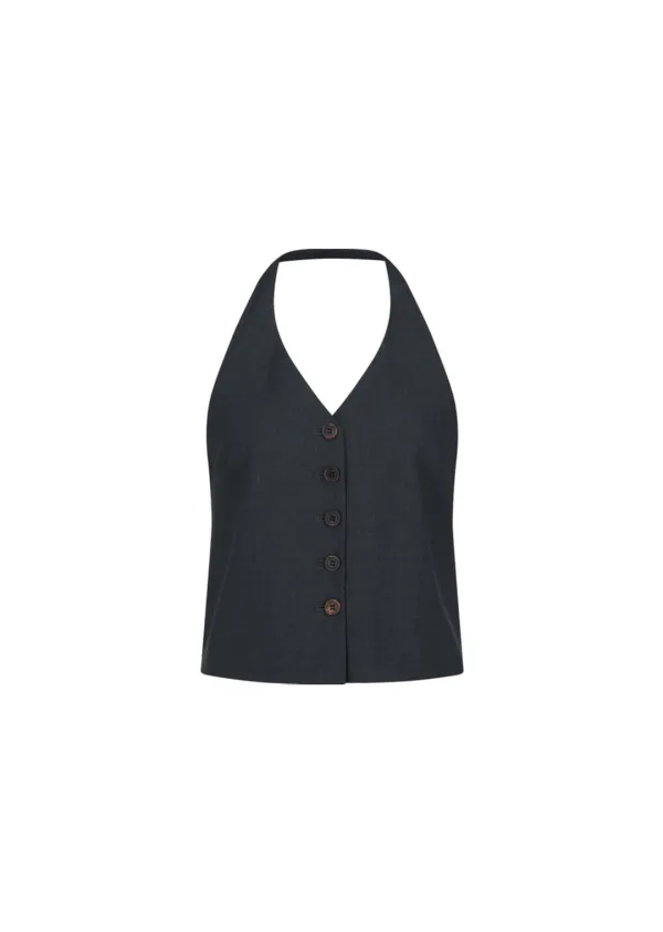 Wool Halterneck Top, Charcoal