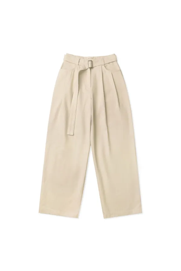 Belted cotton pants_ivory
