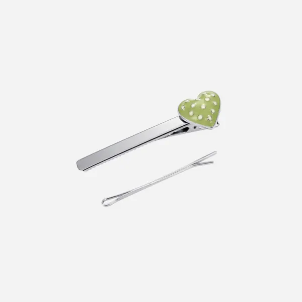 dot heart hairpin-olive