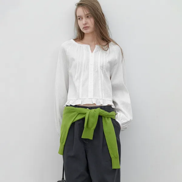 (BL-4439)LACE PINTUCK BLOUSE