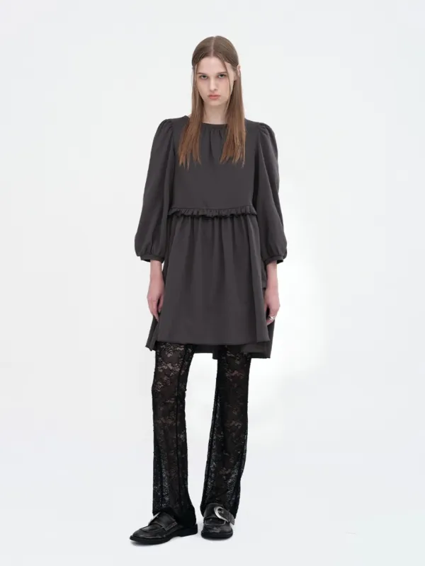 Puff Sleeve Jersey Dress [Deep Charcoal]