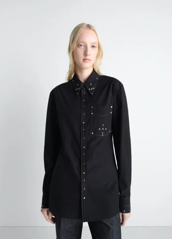 FITTED SHIRT WITH STUDS IN CREPE COTTON
