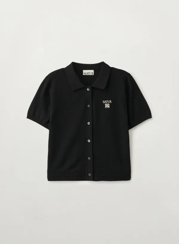 (W) Collar Half Knit Cardigan - Black