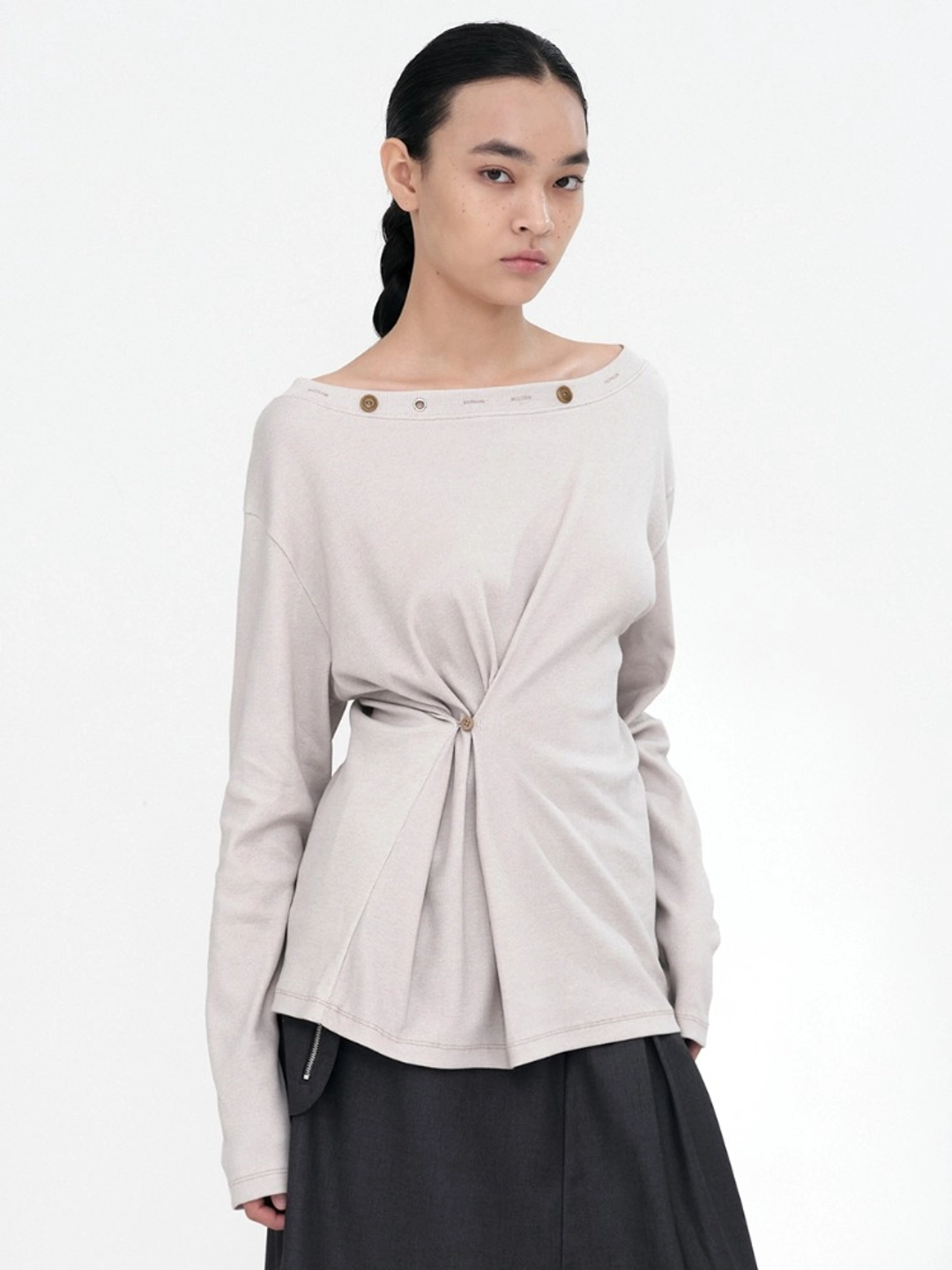 밀로 우먼 Button Mix T-Shirt [Beige] 상품 이미지 2