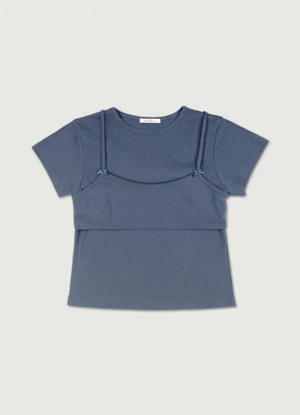 Eyelet Near Bustier Top SET [blue]