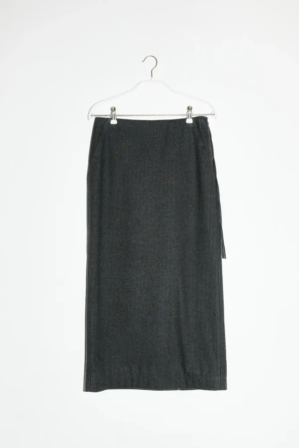 FLANNEL STRIPE STRAP SKIRT - GREY