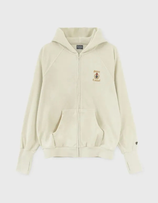 S&C CREST TOWEL ZIP-UP HOODIE / Cream