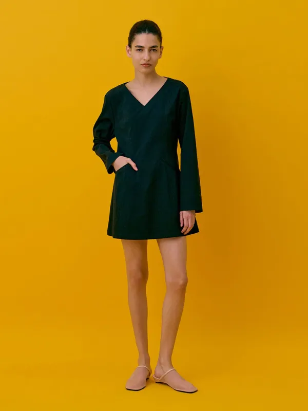 V-neck Mini Dress_Black