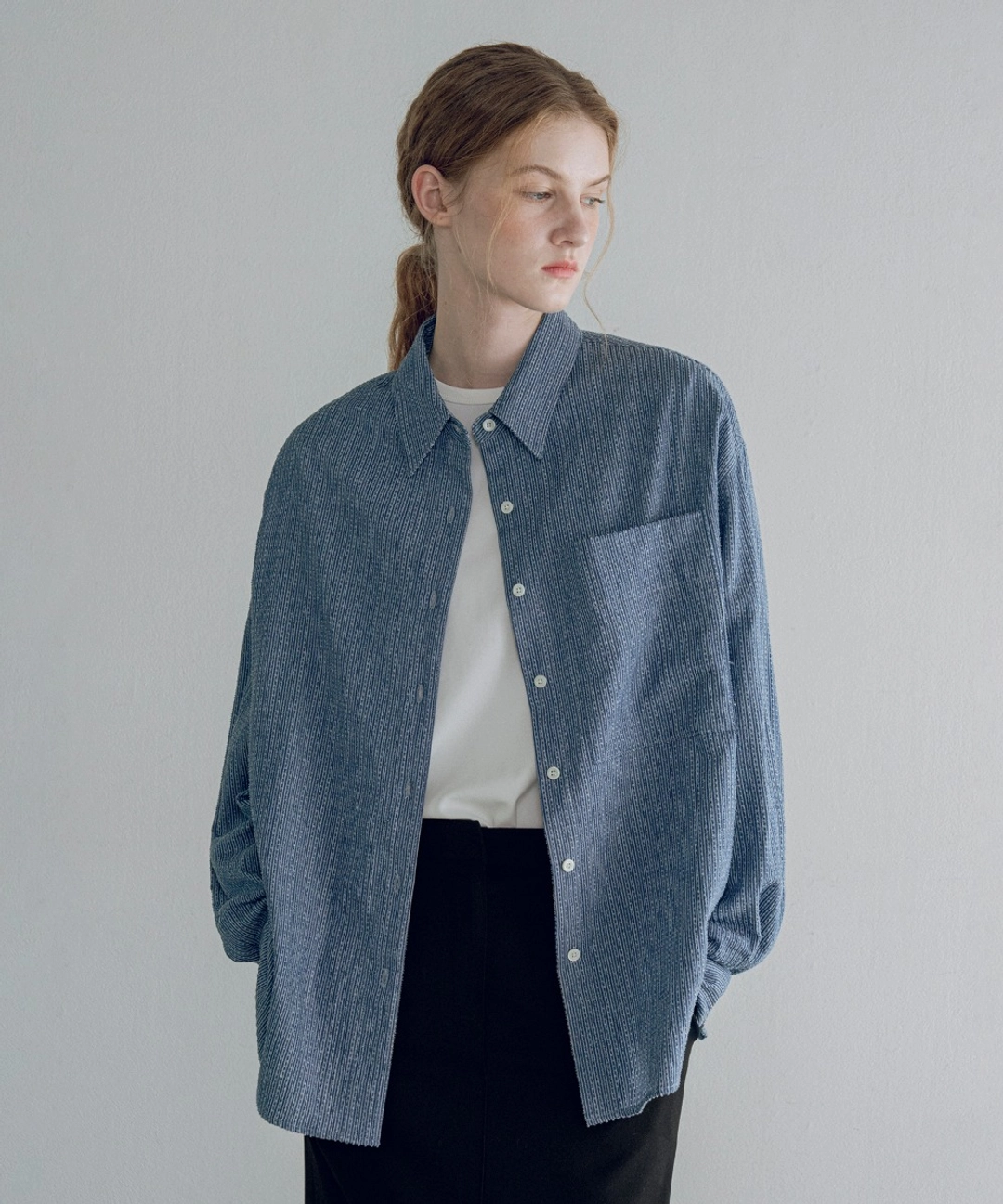 반원 아뜰리에 A3550 텍스처드 데님 셔츠_Medium blue 상품 이미지 2