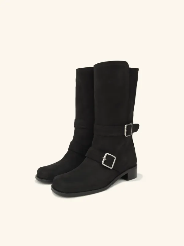 [바로배송] Engineer midi boots / 블랙누벅
