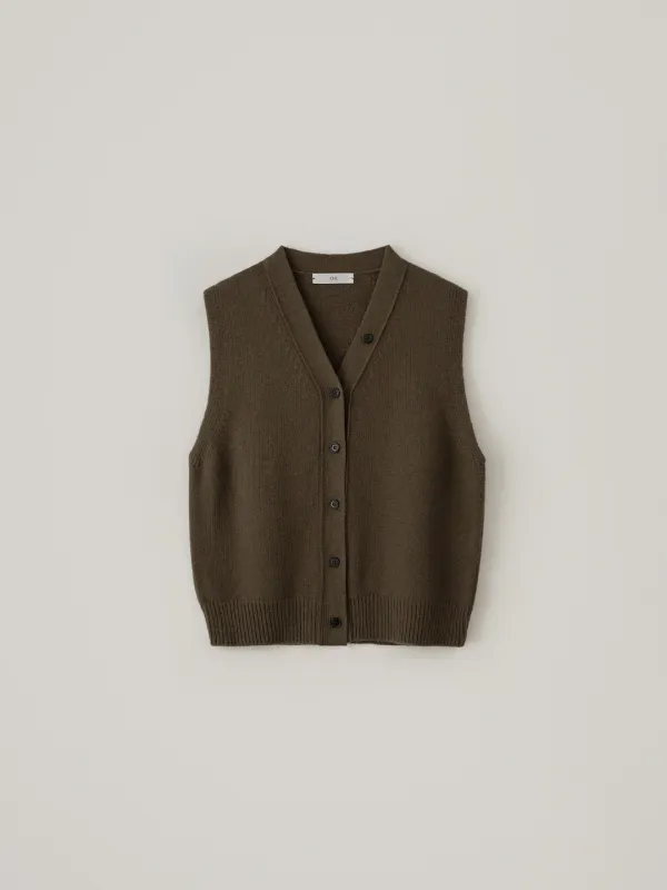 Wool V-Neck Knit Vest - Brown
