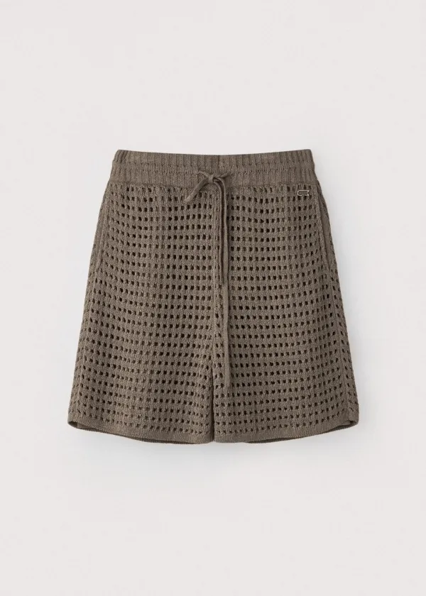 Japanese paper yarn crochet shorts_Oakmoss