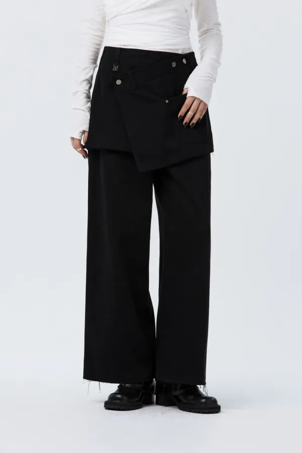 Wrap Skirt Overlay Pants [ Charcoal ]