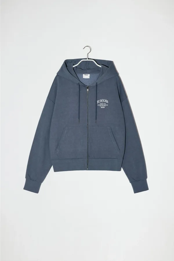 VINTAGE WASHED ZIP UP HOODIE - BLUE
