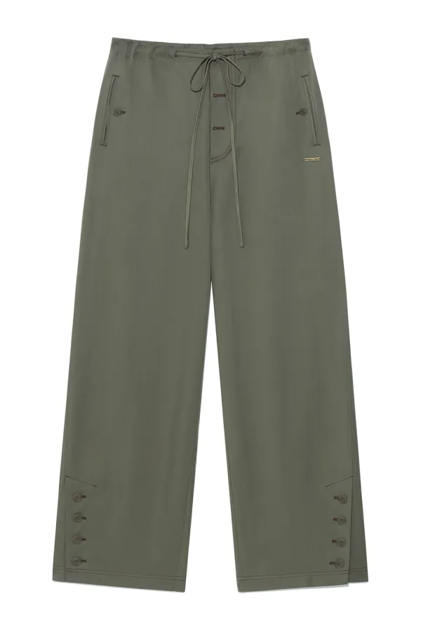 BUTTON POINT STRING WIDE PANTS IN KHAKI