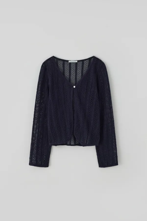 T/T Olin lace knit cardigan (navy)