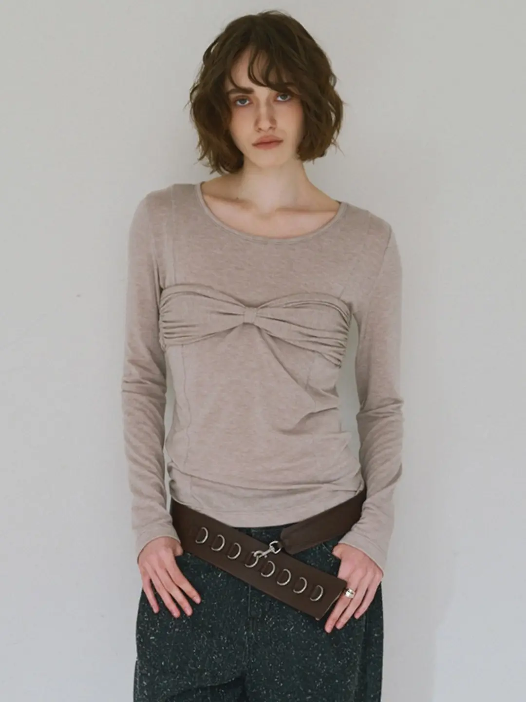 밀로 우먼 Bustier Shirring T-Shirt [Beige] 상품 이미지 2