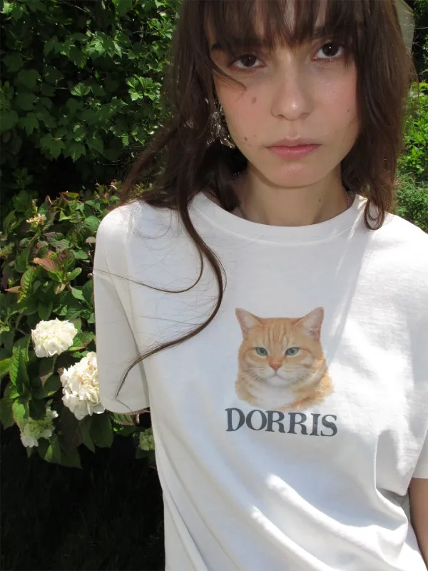 DORRIS CAT WASHED T-SHIRT_WHITE
