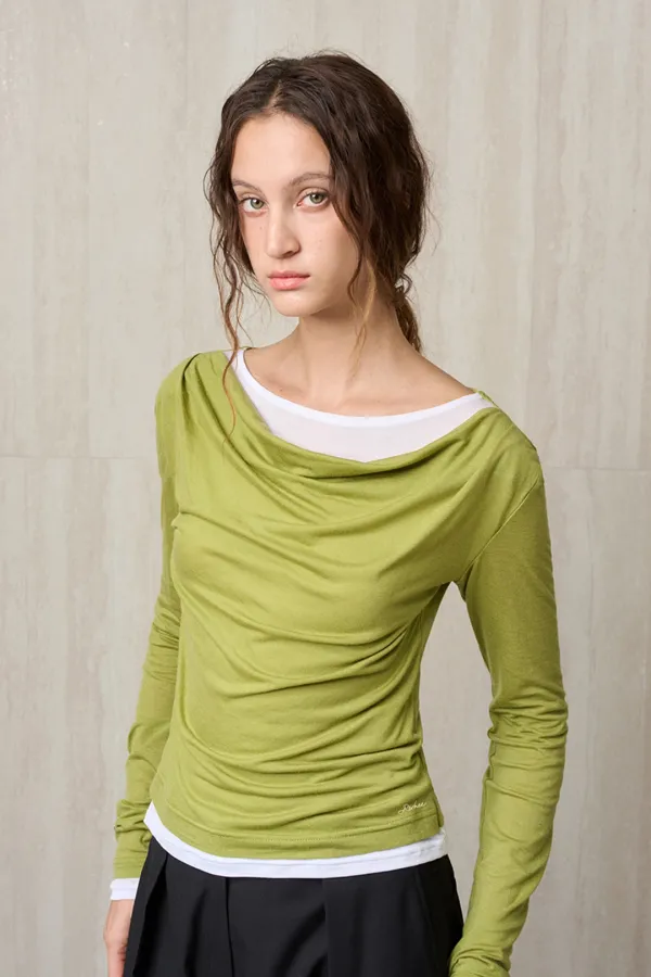 WOOL JERSEY LAYERED TOP OLIVE