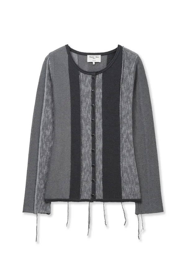 COLOR BLOCK SLIM KNIT CARDIGAN IN CHARCOAL